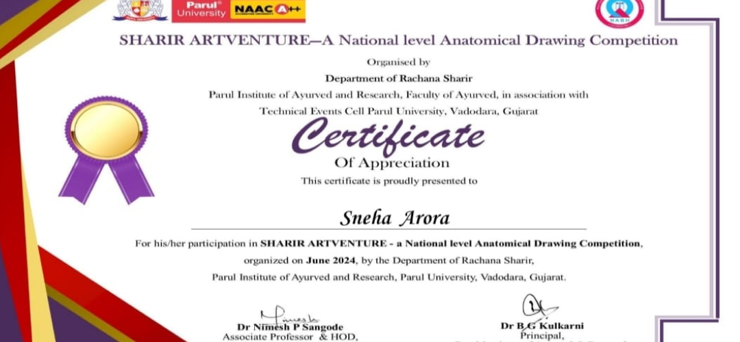 Sneha Arora Participation in National Anatomical Drawing Competition